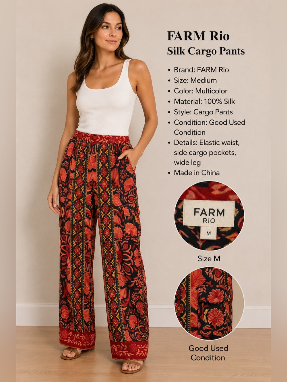 FARM Rio silk cargo pants
